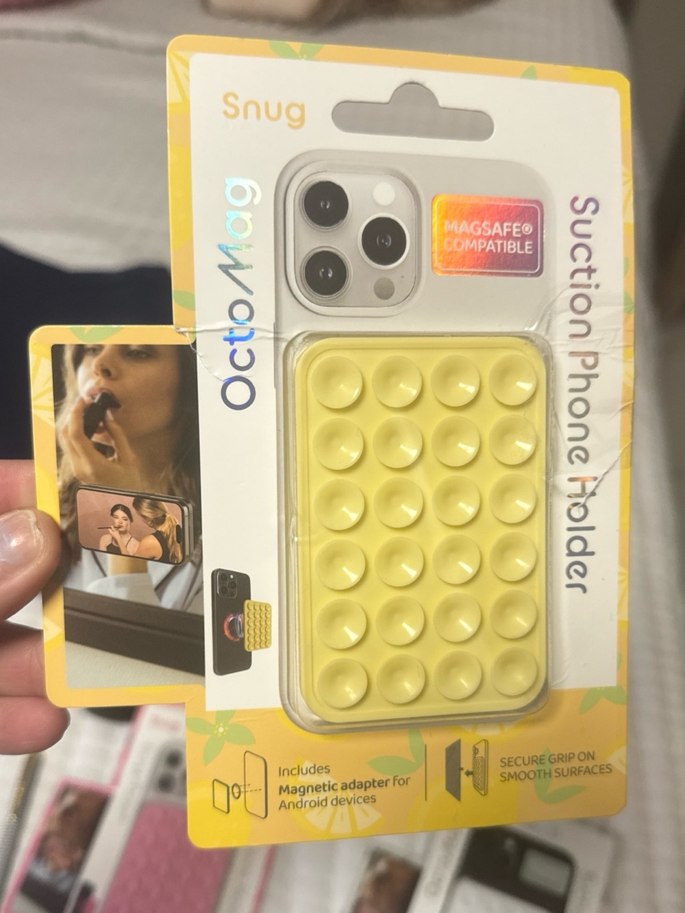 Snug OctoMag Yellow Suction Phone Holder - MagSafe Compatible